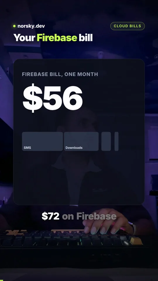 Cover of the YouTube Short: Firebase cost: your $72 bill, and the database is only $8 of it